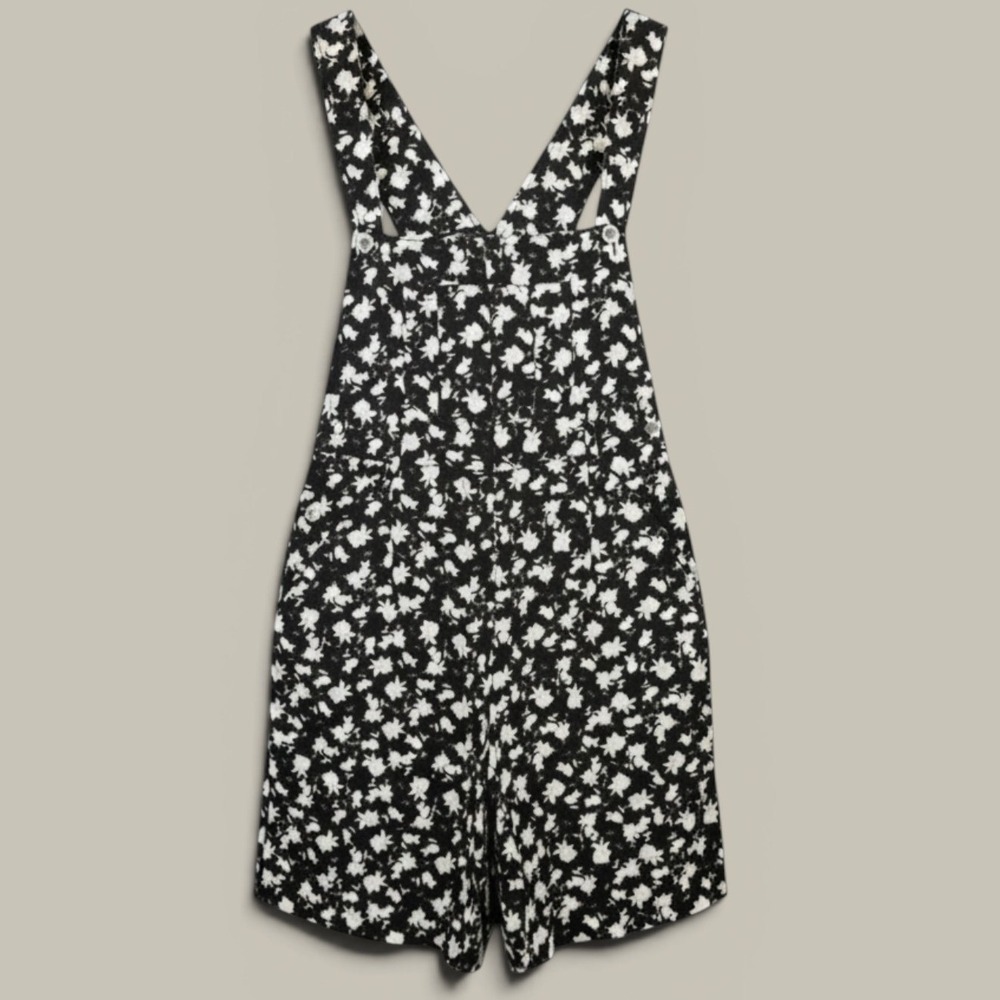 Y2K Vintage Floral Overalls Short Alls‎ Black White Look Out Medium Cotton NEW